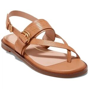 Cole Haan Women’s Anica Lux Flat Buckle Tan Leather Slingback Sandals Pecan 11